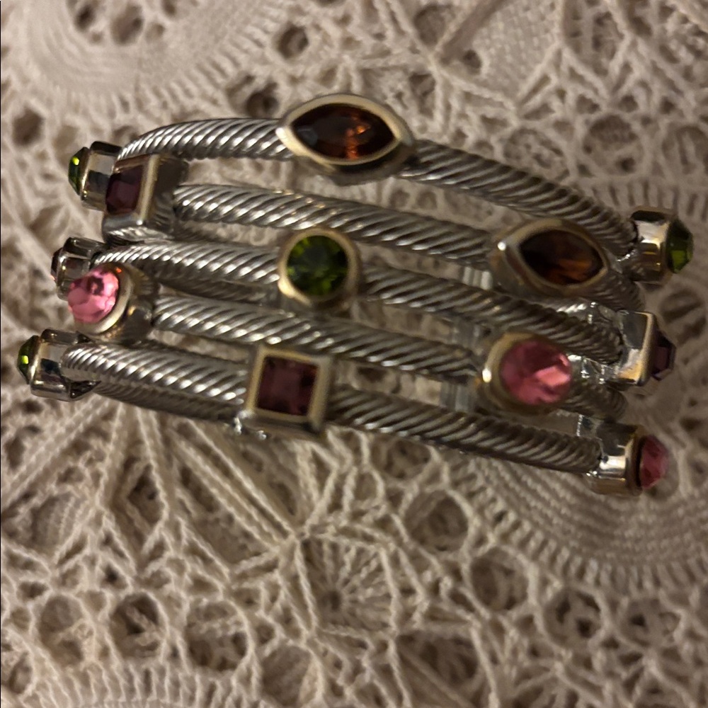 Gorgeous silver plate cable cuff bracelet with multi colored stones. - Picture 9 of 11